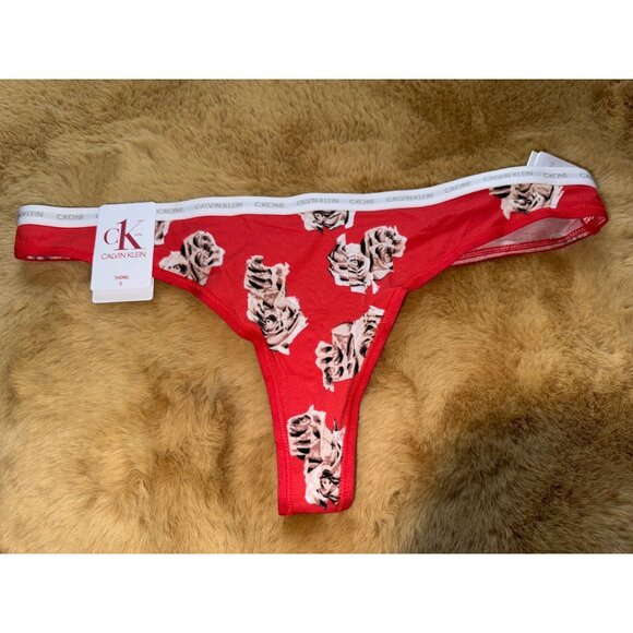 Calvin Klein CK One Women's Cotton Thong Underwear QD3783, Flower, Size S, NWT - Picture 3 of 4
